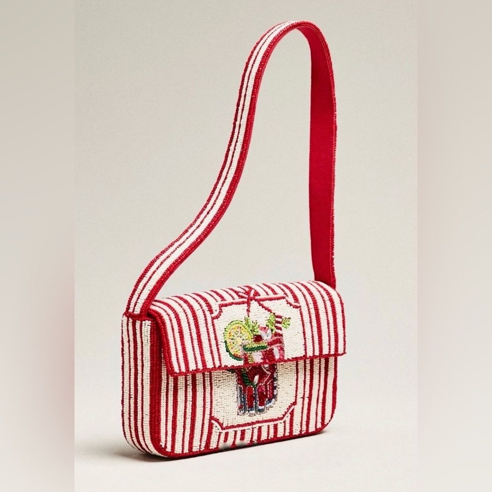 Anthropologie The Fiona Beaded Bag Food & Drink Edition Red White Striped